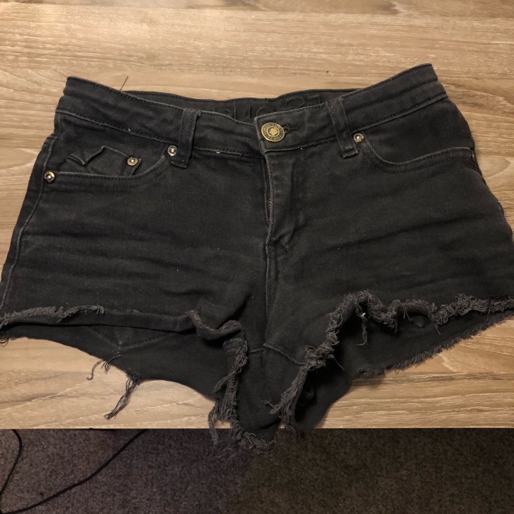 Black denim shorts